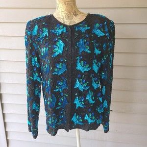 NWT Laurence Kazar New York Silk Beaded Sequin Evening Jacket Size Large Vintage